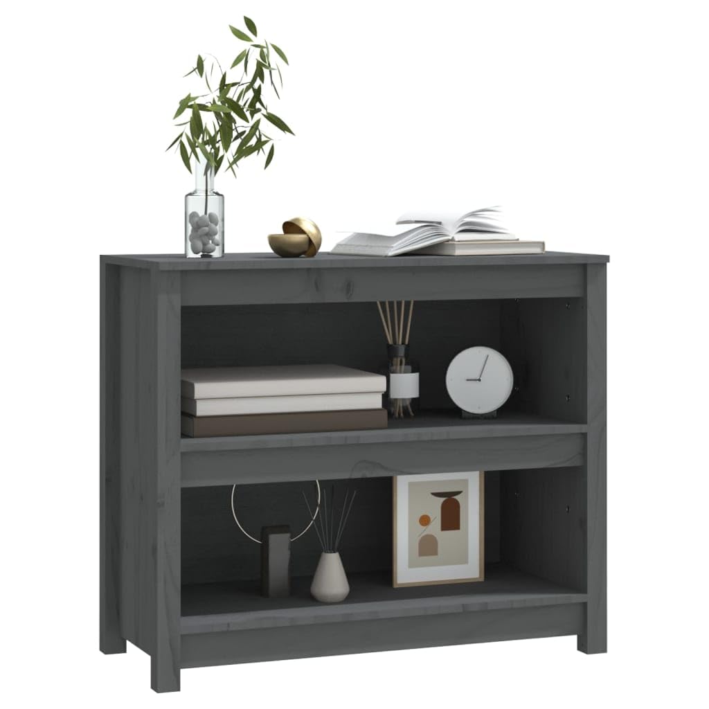Bücherregal Grau 80x35x68 cm aus massivem Kiefernholz mit viel Stauraum, freistehend als Regalsystem, Bücherschrank, Aktenregal, ideal für Wohnzimmer, Büro, Arbeitszimmer, Kinderzimmer