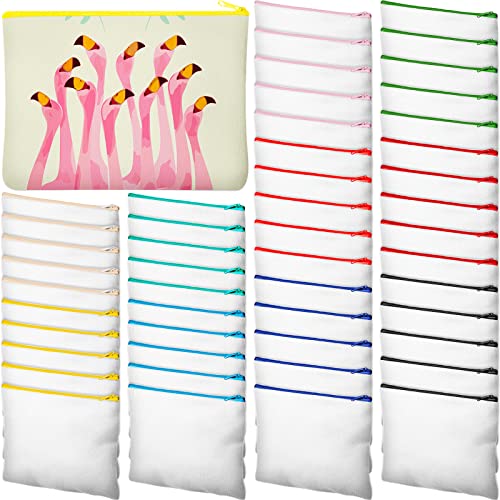 Image of Frienda 50 Pcs Sublimation Blank Canvas Makeup Bags Bulk DIY Heat Transfer Canvas Pen Case Pencil Cosmetic Makeup Bags Clear Sublimation Blank Pouch with Zipper (9 x 6.89 Inch,Mixed Colors)