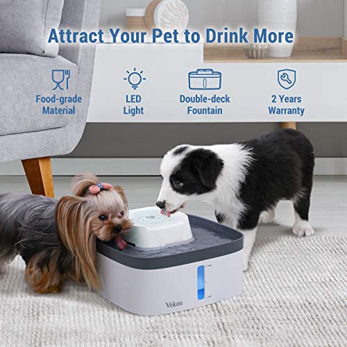 Veken 0.8Gallon/100oz MultiTier Pet Fountain, Automatic Cat Water