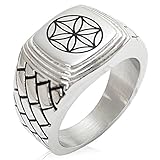 Coupe standard Deux Tons Acier Inoxydable Aphrodite Déesse de l\'amour Grec Bague polie de Style Motard Rabattable à Motif concentrique, Taille 57