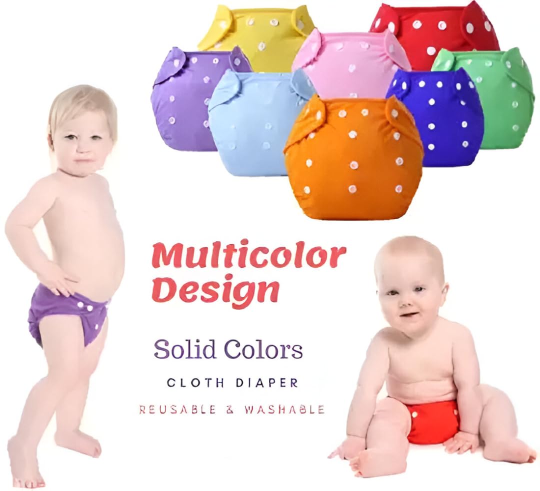IMPHI Reusable Leakage-Proof Adjustable Baby Cotton Cloth Diapers with High Absorbent Insert Pads | Washable Soft Cloth Diaper Pant/Nappies for Babies 0 to 3 Years, (Multicolor, Pack of 4), CD_IN_14 3