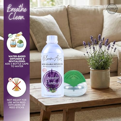 Image of Lavender Meadows Diffuser Oil for Home Fragrance, 1 Litre Refill, Water-Soluble, Strong & Long-Lasting Aroma Infused with 3X Hyper Boost Action for use in Home and Office
