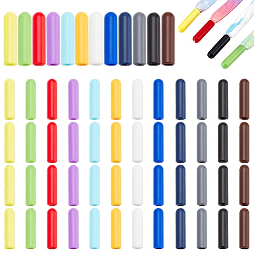 PH PandaHall 48pcs 12 Colors Shoelace Tips, Plastic Shoelace Head Cord End Cap Ends Replacement for Jewelry Making Sneakers Canvas Hoodies Beach Pants Diy Reparing 20x5mm