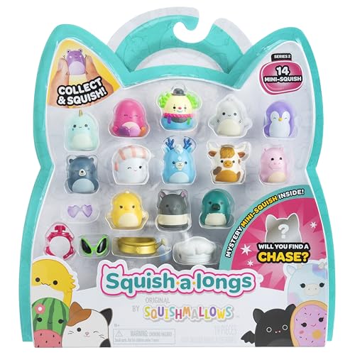 Squish-a-longs 14 Pack - Series 2, Wave 1 - (14) 1” Mini-Squish with (4) Accessories, (1) Ring Attachment, and (1) Collector’s Guide - Collect, Trade, & Play