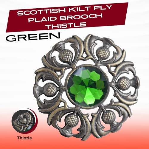 Image of Luxurious Scottish Kilt Fly Plaid Brooch - Premium Thistle Design Adorned with Sparkling Stones, Handcrafted Tartan Sash Pin, Luxurious Accessory for Women's Highland Dress