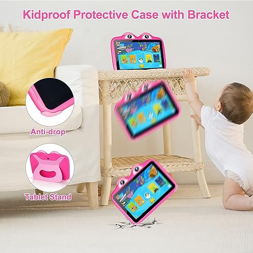 Image of Kids Tablet 10.1 Inches Android 11 64GB Tablets for Kids with Case, Google Play, YouTube, Dual Camera, WiFi, Bluetooth, Apps Pre-Installed, Education, Parent Control Tablet (Pink)