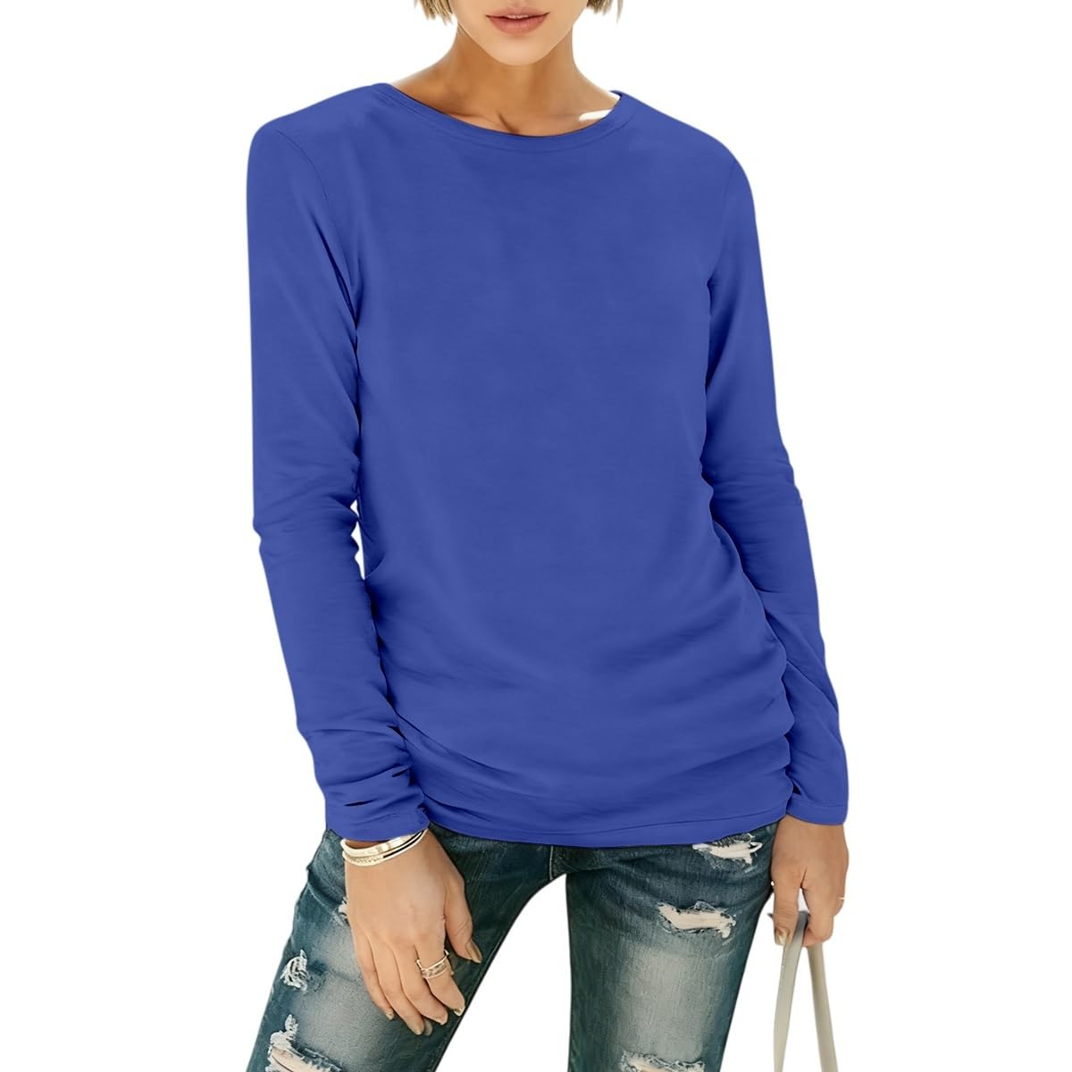 OGBK Langarmshirt Damen Sweatshirt Regular Slim Fit Tops Basic Langarm Tshirt Rundhals Oversize Oberteile Herbst Casual Baumwolle Tee Shirts Streetwear