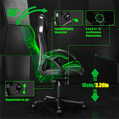. Sedia da Ufficio Girevole, in Stile Racing, Girevole, ergonomica, con Supporto Lombare, in finta pelle, Regolabile, con Sollevamento a Gas, Testato SGS - Sedia gaming - Immagine 4