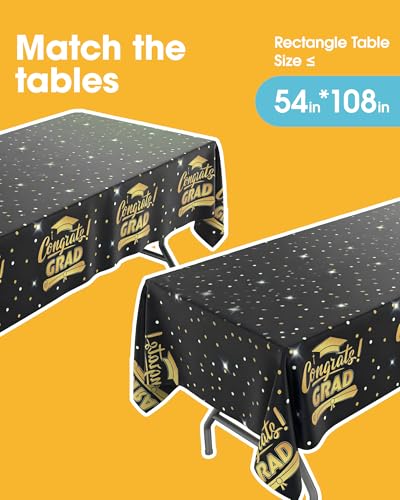Image of Niuara Black Graduation Tablecloth 2026 - 4 Pack 54 inch x 108 inch Disposable Tablecloths for 6FT Tables, Class of 2026 Graduation Party Decorations & Supplies