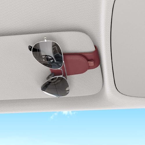 Image of Sotfamily Sunglass Holder for Car Visor, Suede Cloth Magnetic Sunglass Organizer for Car Accessories, 2 Packs, Claret