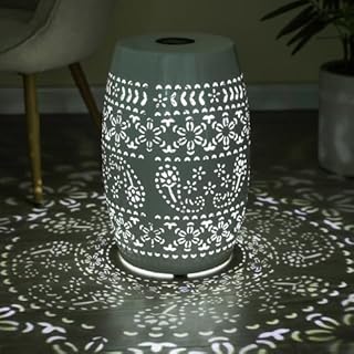 Solar Side Table with Built-in Solar Battery and Night Flower Pattern, E...