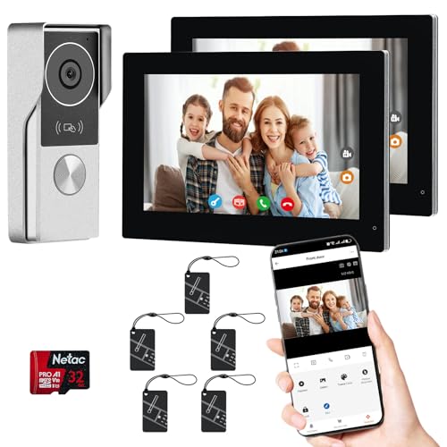 LUMOBELL 2-Wired Video Intercom System with Dual 7'' Touch Screen, 1080P HD Camera & 130° Wide Angle, Two-Way Calling Between Screens, Tuya APP Remote Control, Waterproof, for Villa Apartment