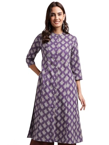 Image of MIRCHI FASHION Women's Cotton Relaxed Fit A Line A- Line Printed Princess Line Kantha Work Kurti Only