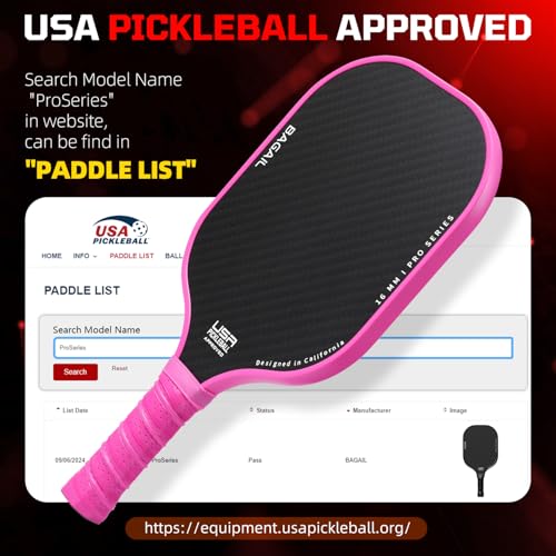 BAGAIL Pickleball Schlägerset, Pickle-Ball Schläger mit 4 Bällen, leicht – hohe Stoßdämpfung – ergonomisch, geeignet für Pickleball-Spiele im Innen- und Außenbereich, Rosa/2er-Pack