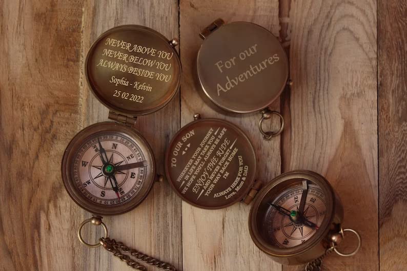 Brújula náutica personalizada de latón vintage 2 unidades miniatura 7