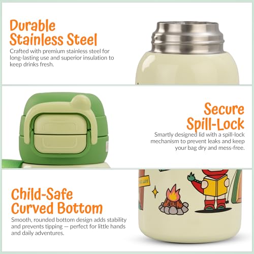 Image of BAYBEE Hydro 2-in-1 Steel Sipper Water Bottle for Kids with Straw | BPA Free Baby Drinking Sippy Cups with Adjustable Carry Strap | Leak-Proof Spill-Lock Baby Sipper Bottle for Kids (Green)