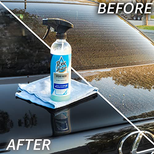 Rev Auto Waterless Car Wash Kit - Cleans Vehicles Without Water Source/Includes Two 16oz Waterless Wash Spray Cleaner and Microfiber Towels | Car Exterior Cleaner | No Rinse Car Wash Cleaning Spray