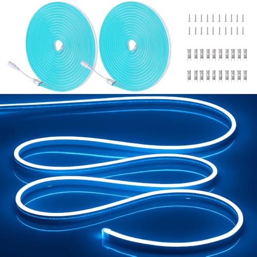 Image of 2PCS /10M /32.8FT /Ice Blue LED Rope Light - Flexible and Waterproof 12V Neon Strip with Mounting Accessories for Creative Indoor & Outdoor Lighting [Adapter Not Included]