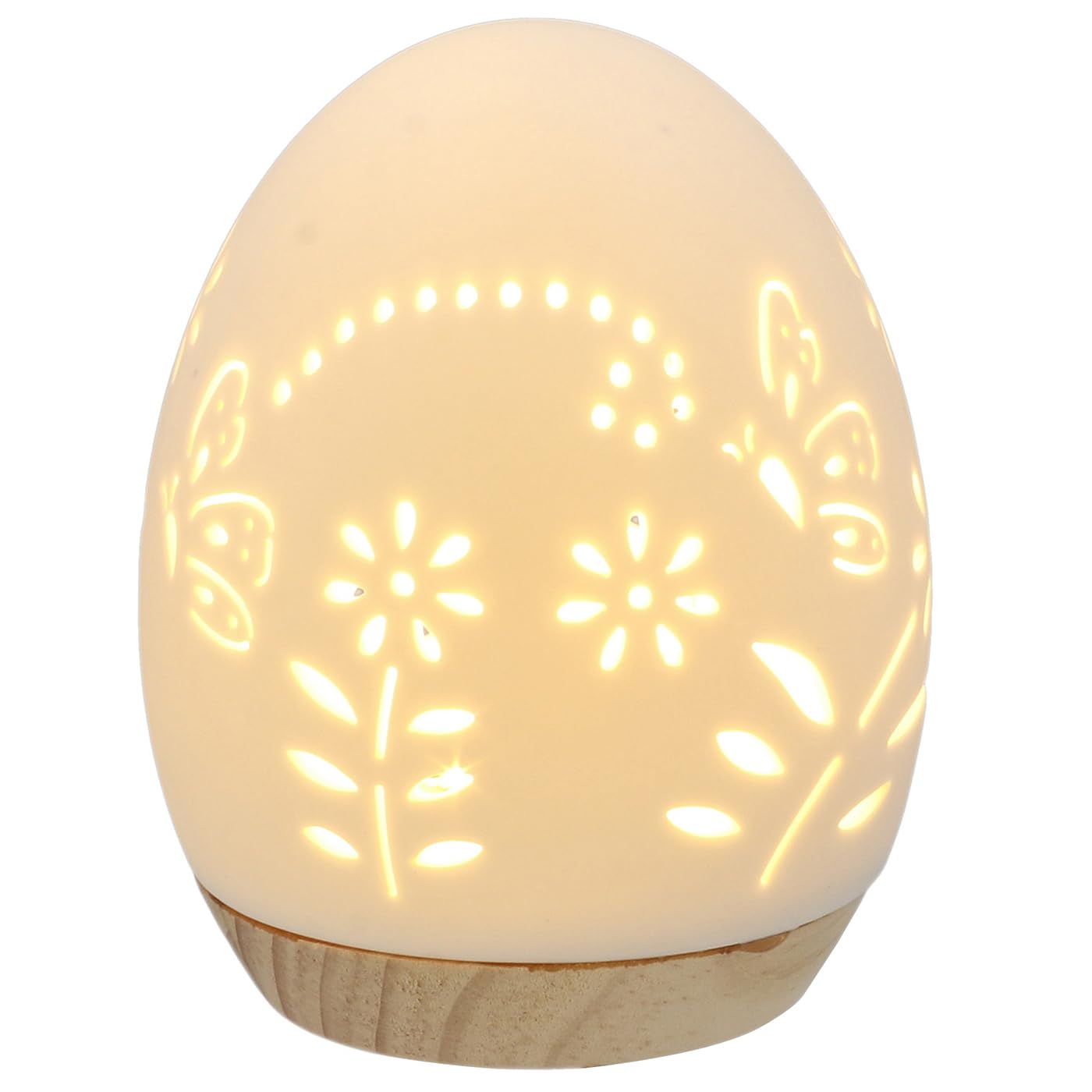 Shudehill Giftware Glow LED Egg Mood Lamp with Neutral Wooden Base - Dragonfly or Butterfly White Lamp (Dragonfly, Large)