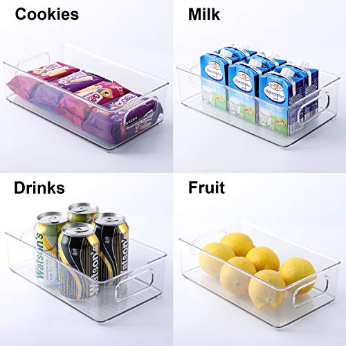 TIMART 4 Pack Organization Storage bins, Stackable Refrigerator Organizers with Handles, Plastic Storage cabinets for Freezer, Kitchen, Countertops, Pantry Food Storage Rack