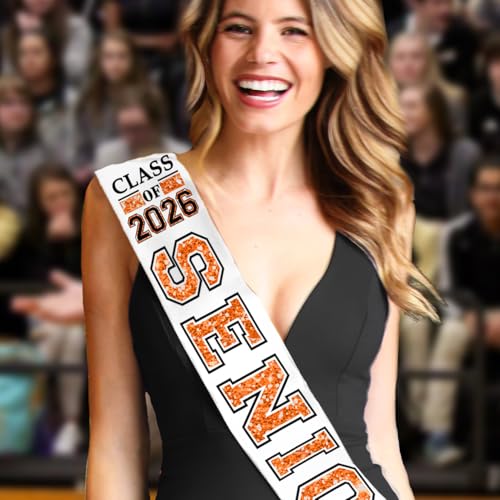 RhinestoneSash Senior Sashes Class of 2025 2026 - Orange and Black PREMIUM GRADE SATIN Sash - Senior Night Supplies3