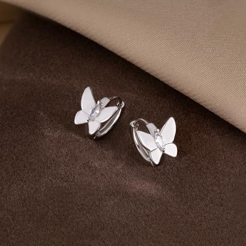 SLUYNZ Solid 925 Sterling Silver CZ Butterfly Earrings Hoop for Women Teens Butterfly Hoop Earrings Huggie4
