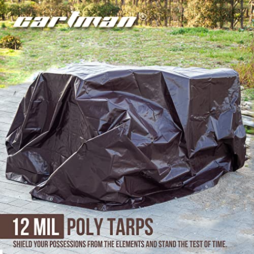 Image of CARTMAN 30x40Ft Heavy Duty Waterproof Poly Tarp Cover 12 Mil, Brown /Black
