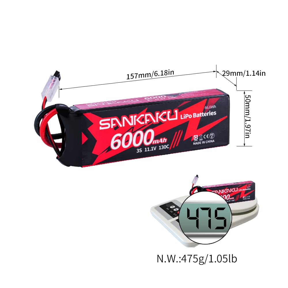 SANKAKU 6000mAh Batterie Lipo 11,1V 130C 3S Lipo avec Prise Deans T pour RC Buggy Véhicules Voiture Camion Réservoir Bateau Hobby 2 pièces