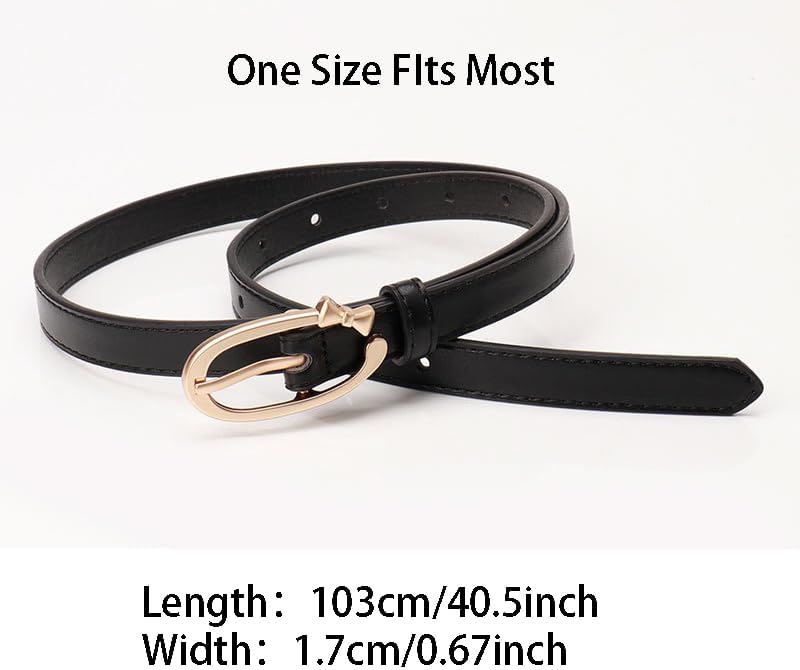 Women's Leather Skinny Belt with Bow Knot Gold Buckle for Jeans and Dresses - Image 3