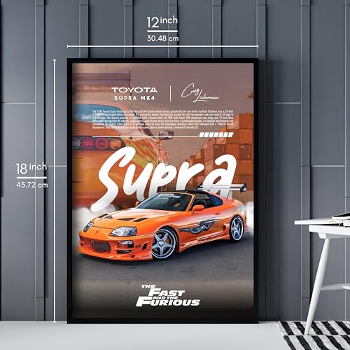 Image of Posternet TOYOTA Supra MK4 Wall Poster Frames | 12x18 inch | Fast and Furious Themed JDM Cars | Hanging Wall Artwork Frames for Living Room, Bedroom, Office and Etc
