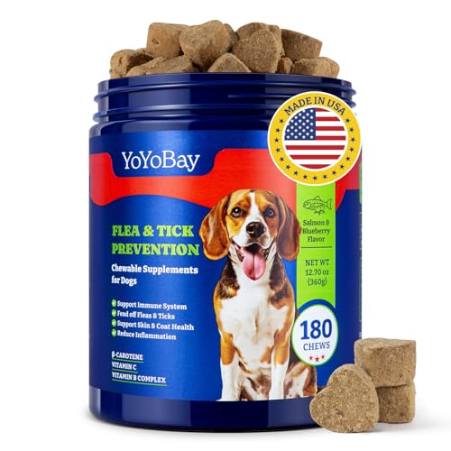 Image of Flea and Tick Prevention for Dogs Chewable - 180 Soft Chews, Salmon & Blueberry Flavor - Dog Flea and Tick Treatment Chewable, Natural Defense- Dog Immune Support Supplement