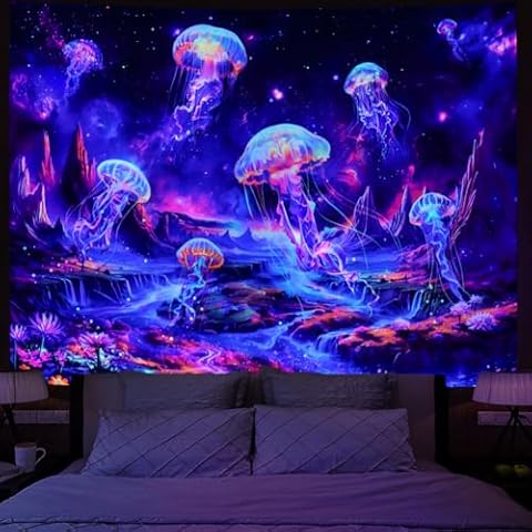 Amonercvita UV Reactive Jellyfish Tapestry Cover