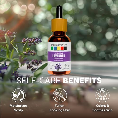 Image of Organix Mantra Bulgarian Lavender Essential Oil for Healthy Hair & Growth, Skin, Hair Fall Control and Relaxing Sleep| Lavandula Angustifolia | 100% Pure, Natural, Undiluted | 15ml