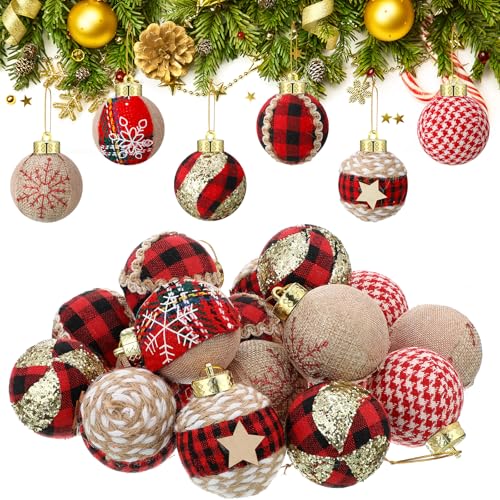 24-Pcs-Christmas-Burlap-Ball-Ornaments-for-Tree-236-Buffalo-Plaid-Fabric-Ball-Ornaments-Rustic-Ball-for-Christmas-Tree-Hanging-Xmas-Decorations-Country-Farmhouse-DecorRed-Black