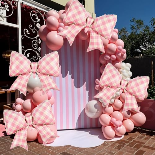 Image of 5pcs Pink Bow Balloons, Pink Bows Balloon, 38 Inch Mesh Giant Large Bow Foil Balloon For Christmas Birthday Baby Shower Girls Women Party Wedding Bridal Shower Bachelorette Engagement Valentine Decor