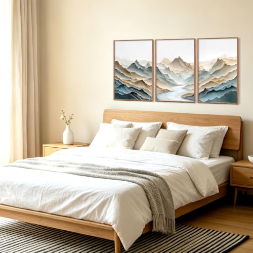 Image of CHDITB 3D Textured Mountain Wall Art, Neutral Earth Tone Landscape Decor