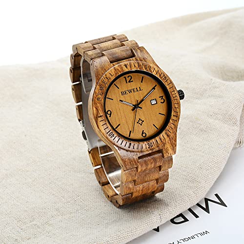 Image of BEWELL ZS-W086B Wooden Watch Men Gifts Handmade Date Display Quartz Movement Analog Lightweight Wood Wrist Watches