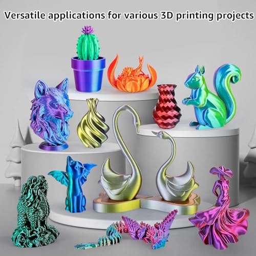 Image of Silk 3D Printer Filament PLA+, 1.75mm, 12 Pack 250g | 6 Tricolor & 6 Dual Color, 1.75mm Diameter, 250g Per Spool, 3KG Total, Smooth Printing