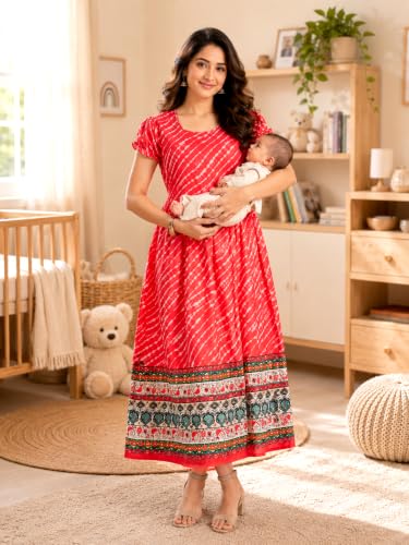 Image of RITIJYA Zipless Feeding Kurta Dress for Women | Maternity Nursing Kurti, No-Zip Easy Access | Extra Pleats Pre to Post Pregnancy | Quick-Dry Fabric | S-4XL