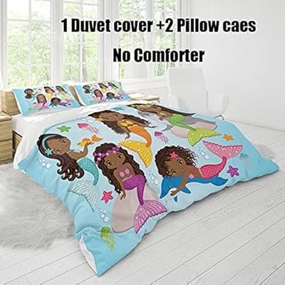Cute Mermaid Bedding Twin Set for Girls ,Little Black Girls Mermaids Princess Duvet Cover ,Ocean Theme Comforter Cover… 51qiphldZ5L. SS400