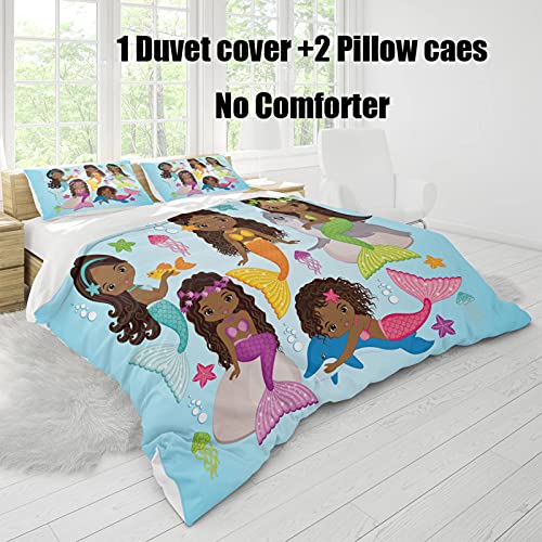 Cute-Mermaid-Bedding-Twin-Set-for-Girls-Little-Black-Girls-Mermaids-Princess-Duvet-Cover-Ocean-Theme-Comforter-Cover-Set-for-Toddler-Kids-with-1-PillowcaseNo-Comforter-Blue-Style7 51qiphldZ5L