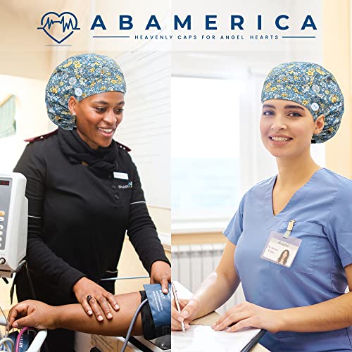 Image of ABAMERICA Bouffant Caps with Button and Sweatband, Adjustable Scrub Caps for Women Men, One Size Multi Color