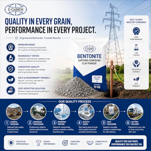 Image of Bentonite Earthing Compound Clay Powder 10 Kg - Earthing Grade Bentonite Powder for Electrical Grounding Pits Piling Grade Compound Yellow Clay Low Resistance Electrical Earthing Material