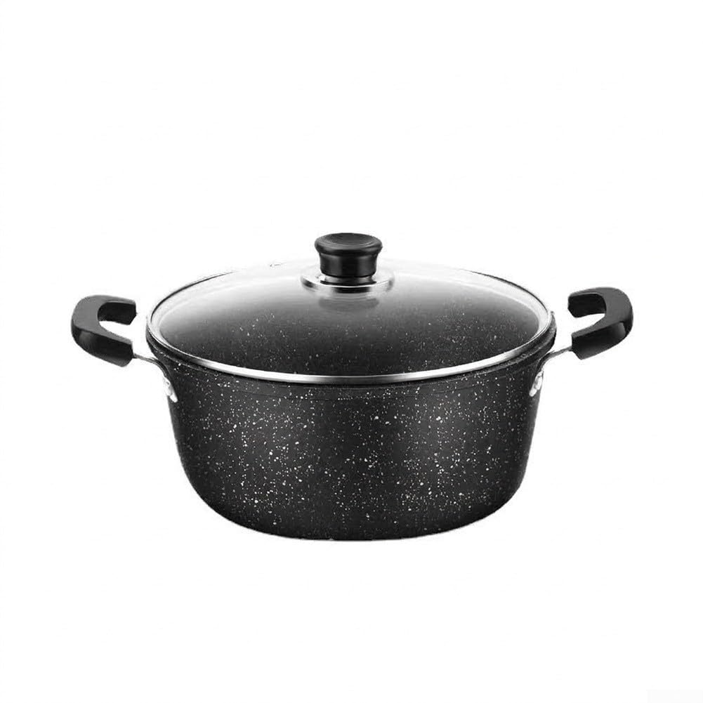 Pentola in metallo con coperchio, pentola da 22 cm per stufato e brodo, corpo della pentola ispessito con manici isolati, adatta per piani cottura a induzione a gas ed elettrici, lavabile