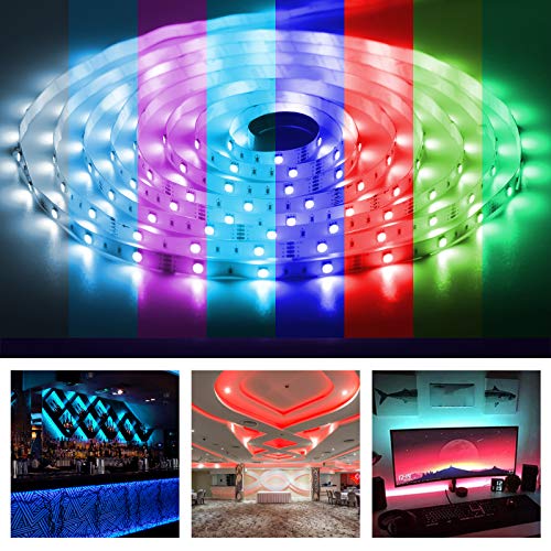 OUSFOT LED Strip Lights with Remote 5M RGB Colour Changing Light Strip IP65 Waterproof SMD 5050 LED Strip Plug Powered for Home TV Kitchen Bedroom Halloween Party Decoration