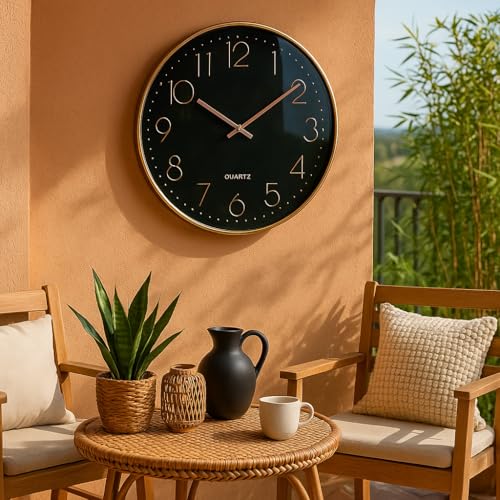 Image of Xtore Modern Round Wall Clock with Luxurious Finish (Pack of 1, Black & RG)