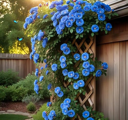 Image of Climbing Rose Hybrid Seeds Pack - Large Flowers- 70 Easy-to-Grow Seeds for Vibrant Blooms, Suitable for All Indian Climates (BLUE)