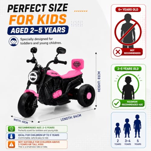 Image of Wishmaster Mini Harlay Electric Ride-On Bike for Kids | 6V Battery-Operated Motorcycle | Foot Accelerator | Suitable for Girls Aged 2-5 Years | Sturdy & Safe Toy Bike