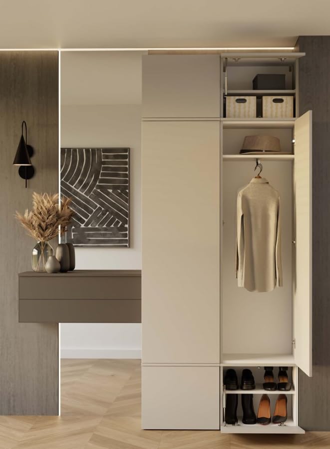 BDW HAGA II 1SZ1W-Set: Kleiderschrank, Garderobenschränke, Sitzbank, 238 cm Höhe, 100 cm Breite, 35 cm Tiefe, Modular, Flur, Schuh- und Jackenschrank, Garderobenpaneel