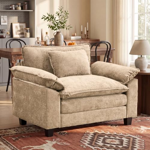 Image of Oprisen Modular Sectional Sofa, Comfy Cloud Couch Sectional Sofa, Chenille Sofa Sleeper Deep Seat Sofa with Throw Pillows for Living Room (Khaki, 53 inch- Single Seat)
